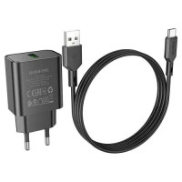 Сетевое зарядное устройство Borofone BA72A Spring 18W/QC3.0/1USB + Cable Type-C черный