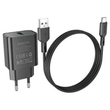 Мережеве зарядний пристрій Borofone BA72A Spring 18W/QC3.0/1USB + Cable Type-C чорний