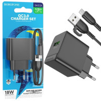 Сетевое зарядное устройство Borofone BAS12A Erudite single port 18W/QC3.0/1USB + Micro Черный