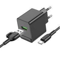 Сетевое зарядное устройство Borofone BAS12A Erudite single port 18W/QC3.0/1USB + Type-C Черный