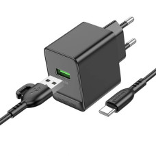 Мережеве зарядний пристрій Borofone BAS12A Erudite single port 18W/QC3.0/1USB + Type-C чорний