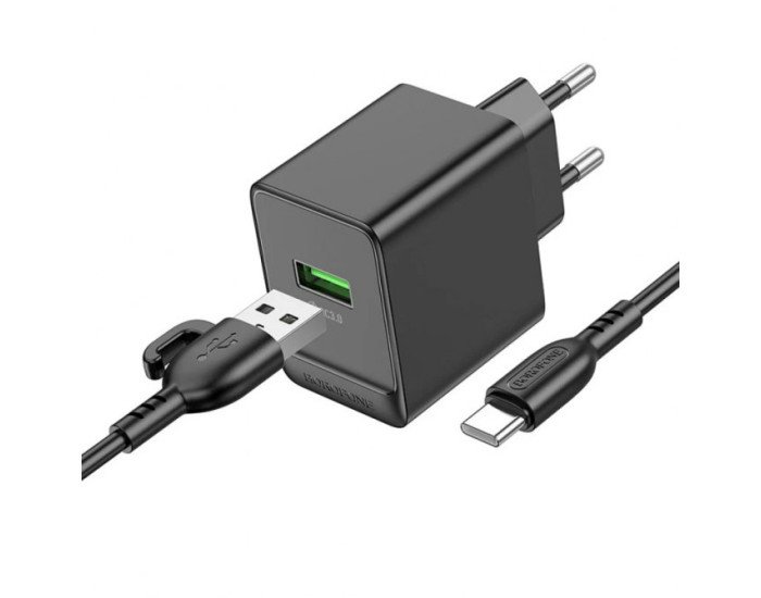 Мережеве зарядний пристрій Borofone BAS12A Erudite single port 18W/QC3.0/1USB + Type-C чорний