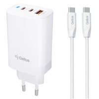 Сетевое зарядное устройство Gelius Elevaro GP-HC065 65W USB+2Type-C (QC/PD/PPS) с кабелем Type-C to Type-C White