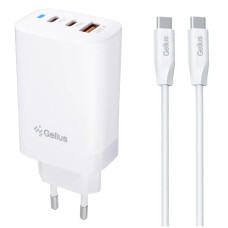 Мережеве зарядний пристрій Gelius Elevaro GP-HC065 65W USB+2Type-C (QC/PD/PPS) з кабелем Type-C to Type-C White