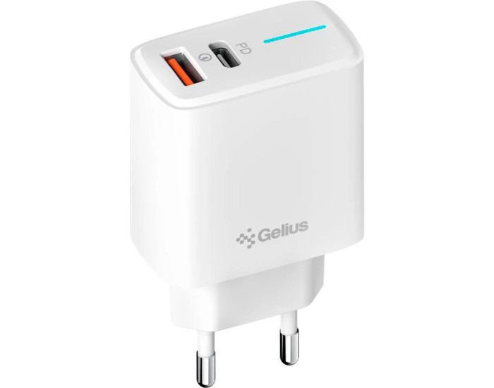 Мережеве зарядний пристрій Wall charger Gelius Merge (GP-HC058) GAN USB+Type-C 25W (QC/PD/PPS) White