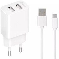 Сетевое зарядное устройство Wall charger Gelius Merge (GP-HC059) 2 USB+ cable Micro USB White