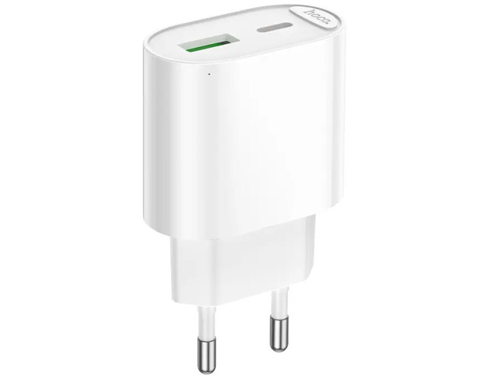 Мережеве зарядний пристрій Hoco C109A Finger 1USB + Type-C (20W/QC3.0) White