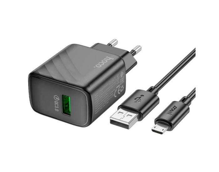 Мережеве зарядний пристрій Hoco CS21A Rich single port (QC3.0) charger set (Micro) Black