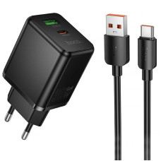 Мережеве зарядний пристрій Hoco C157A Smart (PD30W+QC3.0, 1USB-A/1C) Black