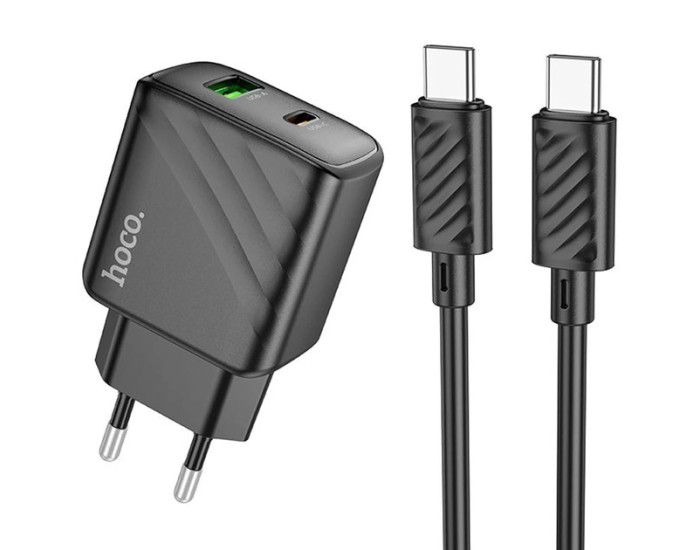 Мережеве зарядний пристрій Hoco CS23A Sunlight Dual-Port PD30W+QC3.0 Charger set (Type-C to Type-C) Black