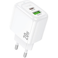 Мережеве зарядний пристрій Hoco CS54 Surplus dual port (PD20W+QC3.0) White