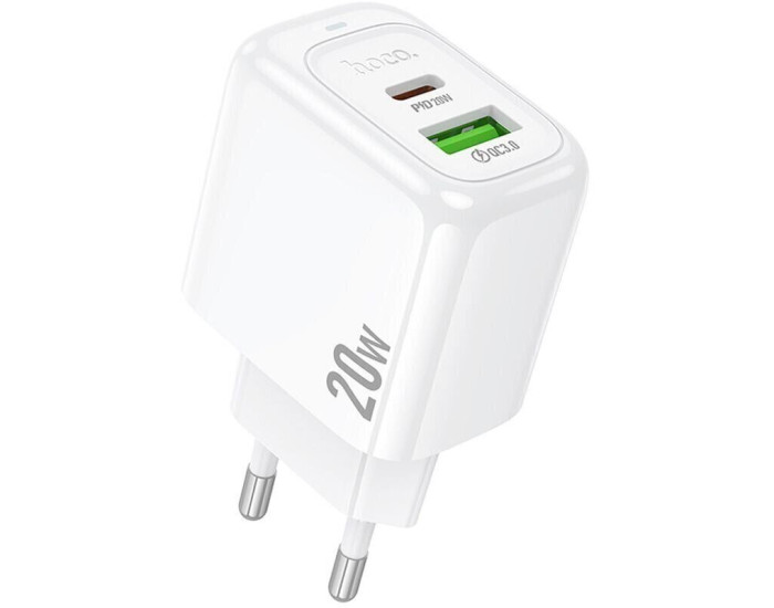 Мережеве зарядний пристрій Hoco CS54 Surplus dual port (PD20W+QC3.0) White
