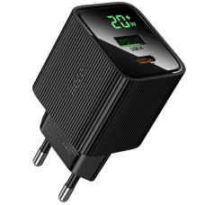 Мережеве зарядний пристрій Hoco CS83A Excellent with digital display (PD20W+QC3.0) (1USB-A/1C) Black