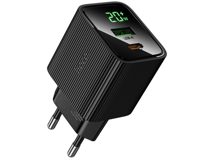 Мережеве зарядний пристрій Hoco CS83A Excellent with digital display (PD20W+QC3.0) (1USB-A/1C) Black
