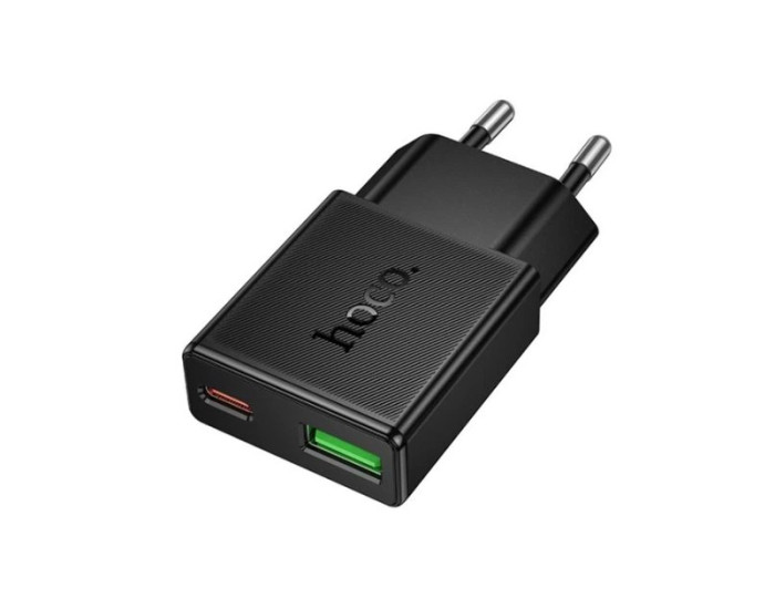 Мережеве зарядний пристрій Hoco N73 Speed (PD20W+QC3.0) Ultra-thin charger (EU) Black