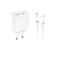 Мережеве зарядний пристрій XO L105 35W Dual Type-c Port Fast Charger з кабелем Lightning (NB-Q231A) (Білий / White)