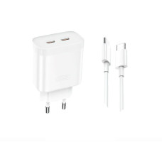 Мережеве зарядний пристрій XO L105 35W Dual Type-c Port Fast Charger з кабелем Lightning (NB-Q231A) (Білий / White)