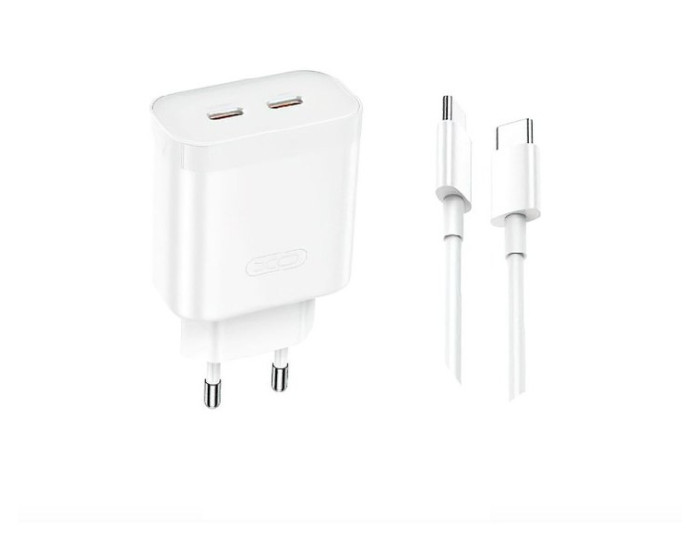 Мережеве зарядний пристрій XO L105 35W Dual Type-c Port Fast Charger з кабелем Lightning (NB-Q231A) (Білий / White)