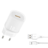 Мережеве зарядний пристрій XO L157 (QC3.0 18W) з кабелем Type-C (NB103) (Білий / White)
