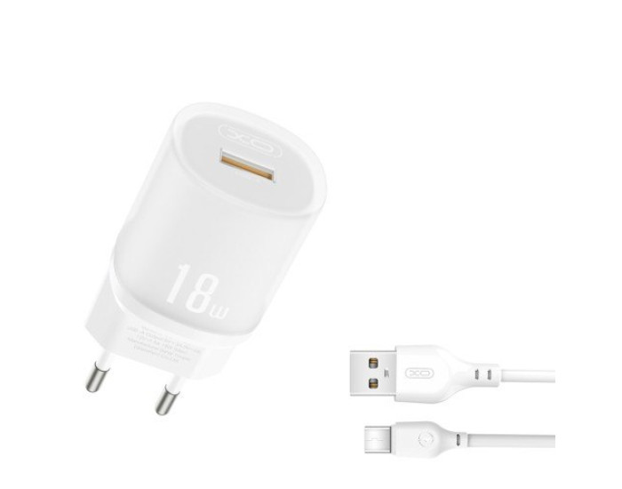 Мережеве зарядний пристрій XO L157 (QC3.0 18W) з кабелем Type-C (NB103) (Білий / White)