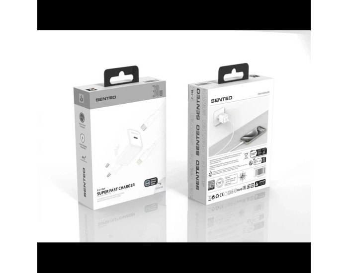 Сетевое зарядное устройство SENTEO Z-16L USB-C PD 30W Type-C to Lightning (1Port) (Белый  White)