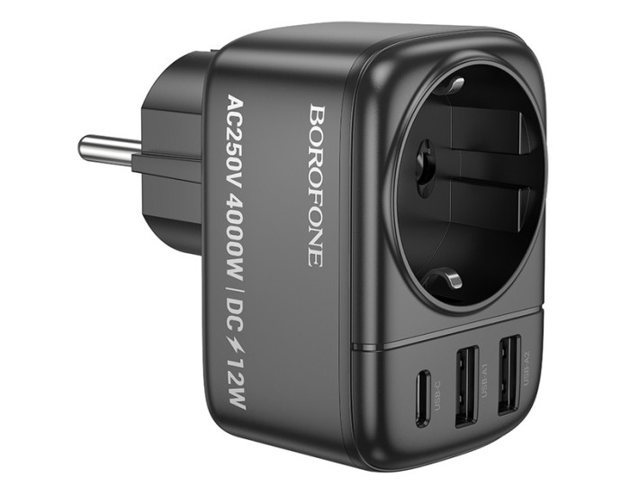 Мережевий Перехідник Borofone BAC14 Wide універсальний (1C/2A, 2USB/2A) чорний