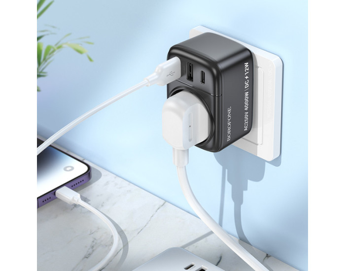 Мережевий Перехідник Borofone BAC14 Wide універсальний (1C/2A, 2USB/2A) чорний
