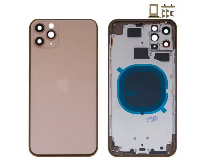 Корпус для iPhone 11 Pro Max с держателем SIM карты, с боковыми кнопками, золотой