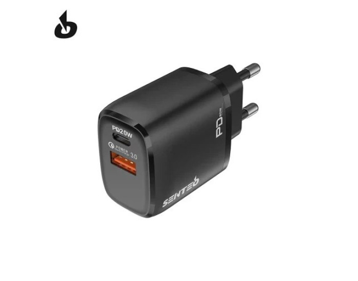 Мережеве зарядний пристрій SENTEO Z-07 USB+USB-C 3A PD/QC3.0 20W (2Port) (black)