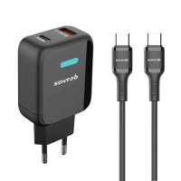 Мережеве зарядний пристрій SENTEO Z-03 USB+USB-C 3A PD/QC3.0 20W Type-C to Type-C (2Port) (black)