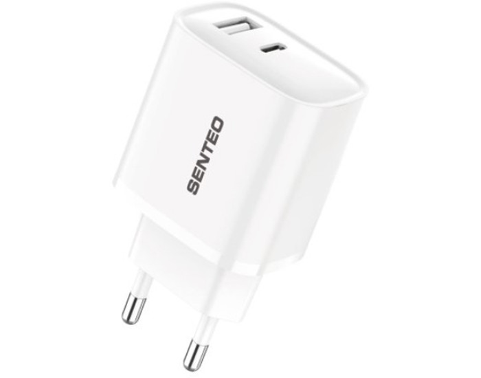 Мережеве зарядний пристрій SENTEO T-06 (version2) USB+USB-C PD/QC3.0 45W (2Port) (white)