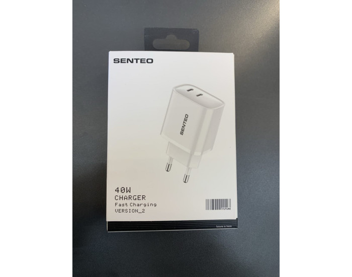 Мережеве зарядний пристрій SENTEO T-07 (version2) 2USB-C PD/QC3.0 40W (2Port) (white)