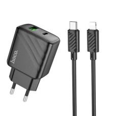 Мережеве зарядний пристрій Hoco CS22A Sunlight dual-port (PD30W+QC3.0) charger set (Type-C to iP) Black