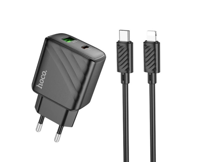 Мережеве зарядний пристрій Hoco CS22A Sunlight dual-port (PD30W+QC3.0) charger set (Type-C to iP) Black