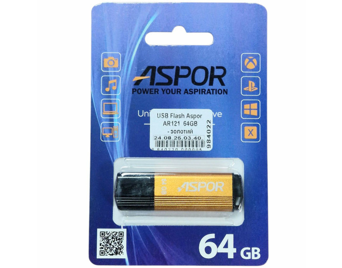 Флешка USB 3.0 Aspor 64GB AR121, золотистая