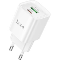 Мережеве зарядний пристрій Hoco C147A Charm (1USB-C/1USB-A) (PD20W/QC3.0/3A) (Білий / White)