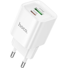 Мережеве зарядний пристрій Hoco C147A Charm (1USB-C/1USB-A) (PD20W/QC3.0/3A) (Білий / White)