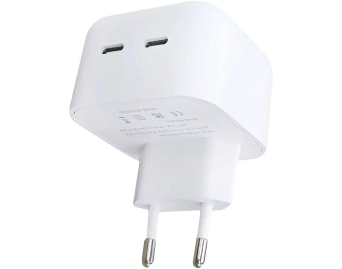 Мережеве зарядний Original Quality Type-C Dual 35W (USA type) (MHJE3ZMIA) (коробка) White