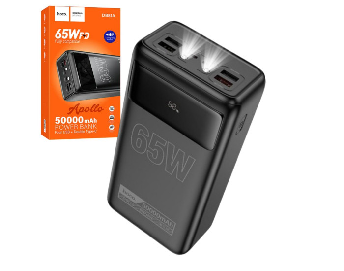 Портативна батарея (Power Bank) Hoco DB81A Apollo (PD65W/LCD/Lamp) 50 000mAh, Black