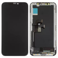 Дисплей с сенсорным экраном (модуль) iPhone X, черный с рамкой, переклейка с пластиком камеры и датчика приближения