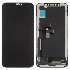 Дисплей з сенсорним екраном (модуль) iPhone X, чорний з рамкою, переклеювання з пластиком камери и датчика наближення