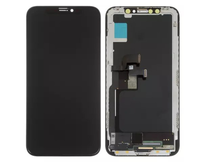 Дисплей з сенсорним екраном (модуль) iPhone X, чорний з рамкою, переклеювання з пластиком камери и датчика наближення