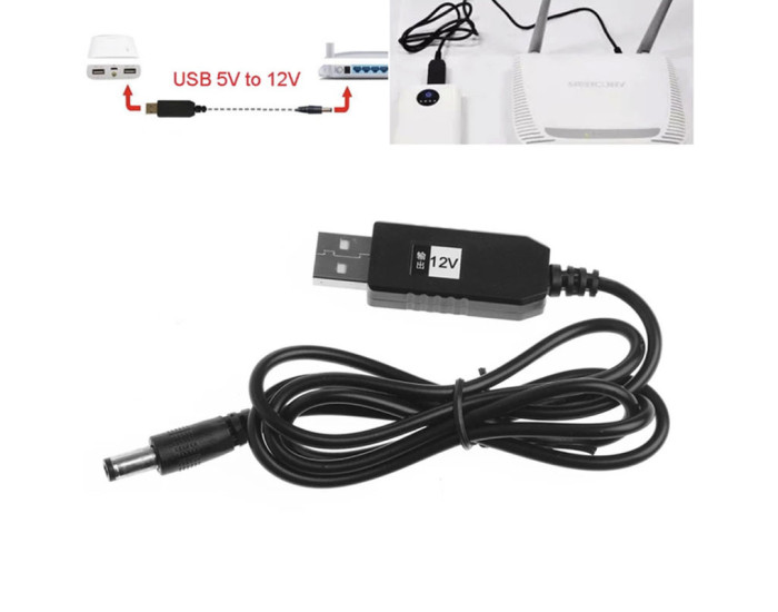 Кабель харчування для роутера/модема USB-DC 12V GEN 2 (с перетворювачем) чорний