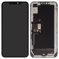 Дисплей с сенсорным экраном (модуль) iPhone XS Max, черный с рамкой, переклейка с пластиком камеры и датчика приближения