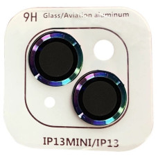 Защитное стекло Metal Classic на камеру iPhone 13 mini/13 (Сиреневый / Rainbow)