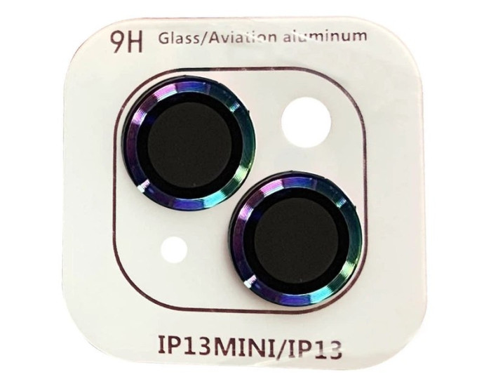 Защитное стекло Metal Classic на камеру iPhone 13 mini/13 (Сиреневый / Rainbow)