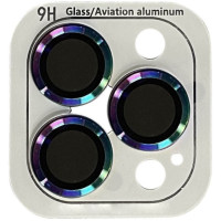 Защитное стекло Metal Classic на камеру iPhone 12 Pro/11 Pro/11 Pro Max (Сиреневый / Raindow)