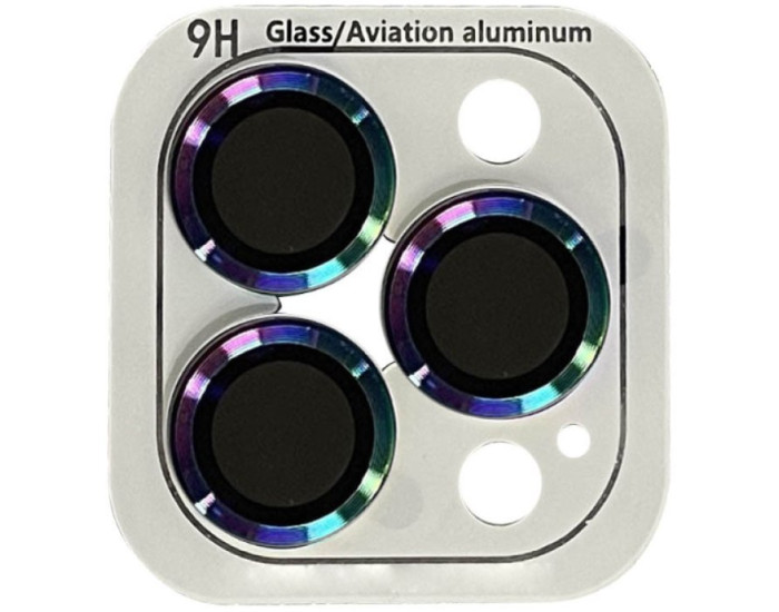 Защитное стекло Metal Classic на камеру iPhone 12 Pro/11 Pro/11 Pro Max (Сиреневый / Raindow)