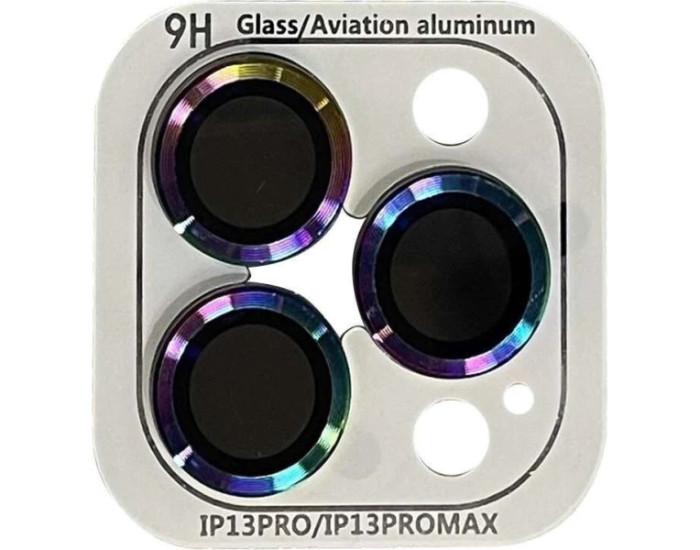Защитное стекло Metal Classic на камеру iPhone 13 Pro/13 Pro Max (Сиреневый / Rainbow)