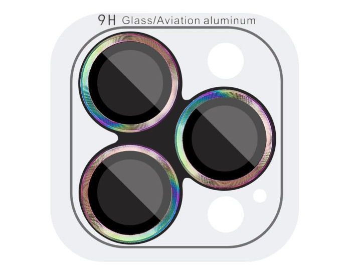 Защитное стекло Metal Classic на камеру iPhone 14 Pro/14 Pro Max (Сиреневый / Rainbow)